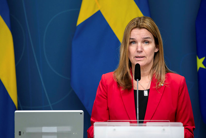 Lantbruksminister Anna-Caren Sätherberg (S) på regeringskansliets pressträff