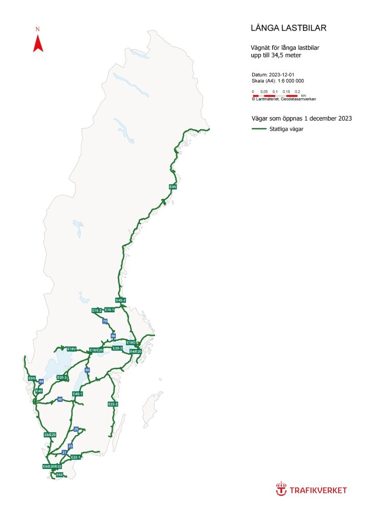 Vägar för långa lastbilar