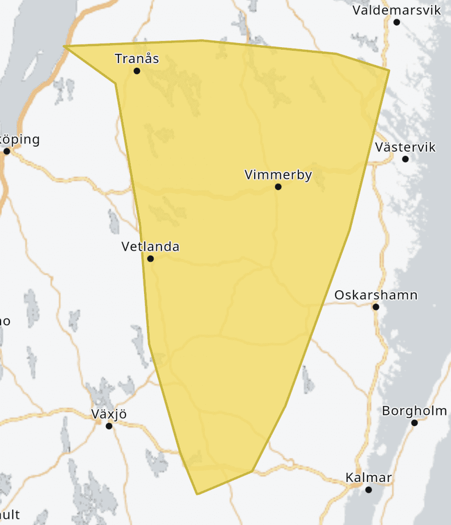 Gul vädervarning från SMHI