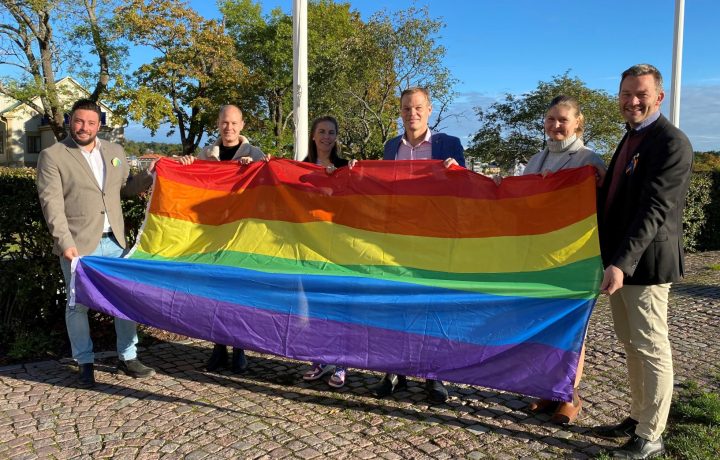 Representanter hissar regnbågsflaggan