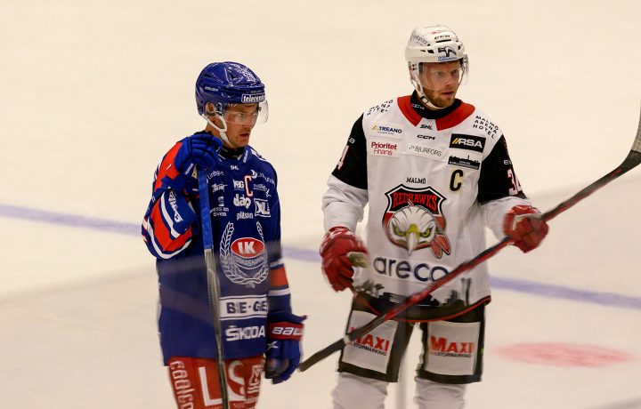 Lagkaptener: Jonas Engström i IK Oskarshamn och Carl Söderberg i Malmö. Foto: Pierre Stjernfeldt